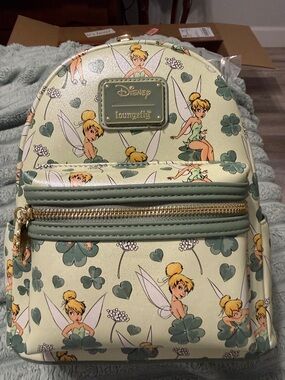 Loungefly Tinker Bell Green Floral Mini Backpack with Gold Stars